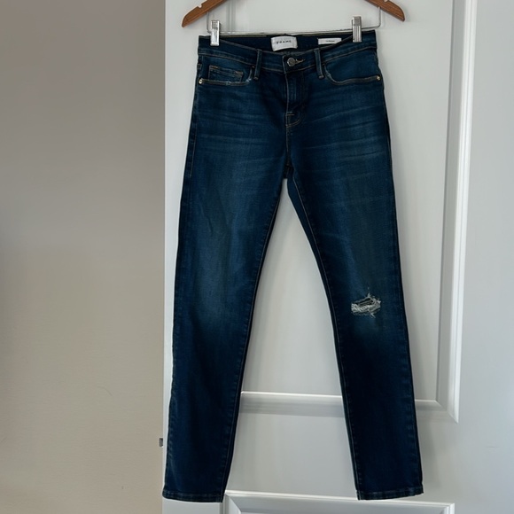 FRAME Le Garcon Blue Jeans w Distressed Knee, Caribou, Sz 24/25 w MEASUREMENTS - Picture 8 of 14